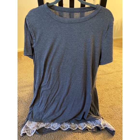 Tops - Gray Top With Lace Bottom Tops - Gray Top With Lace Bottom